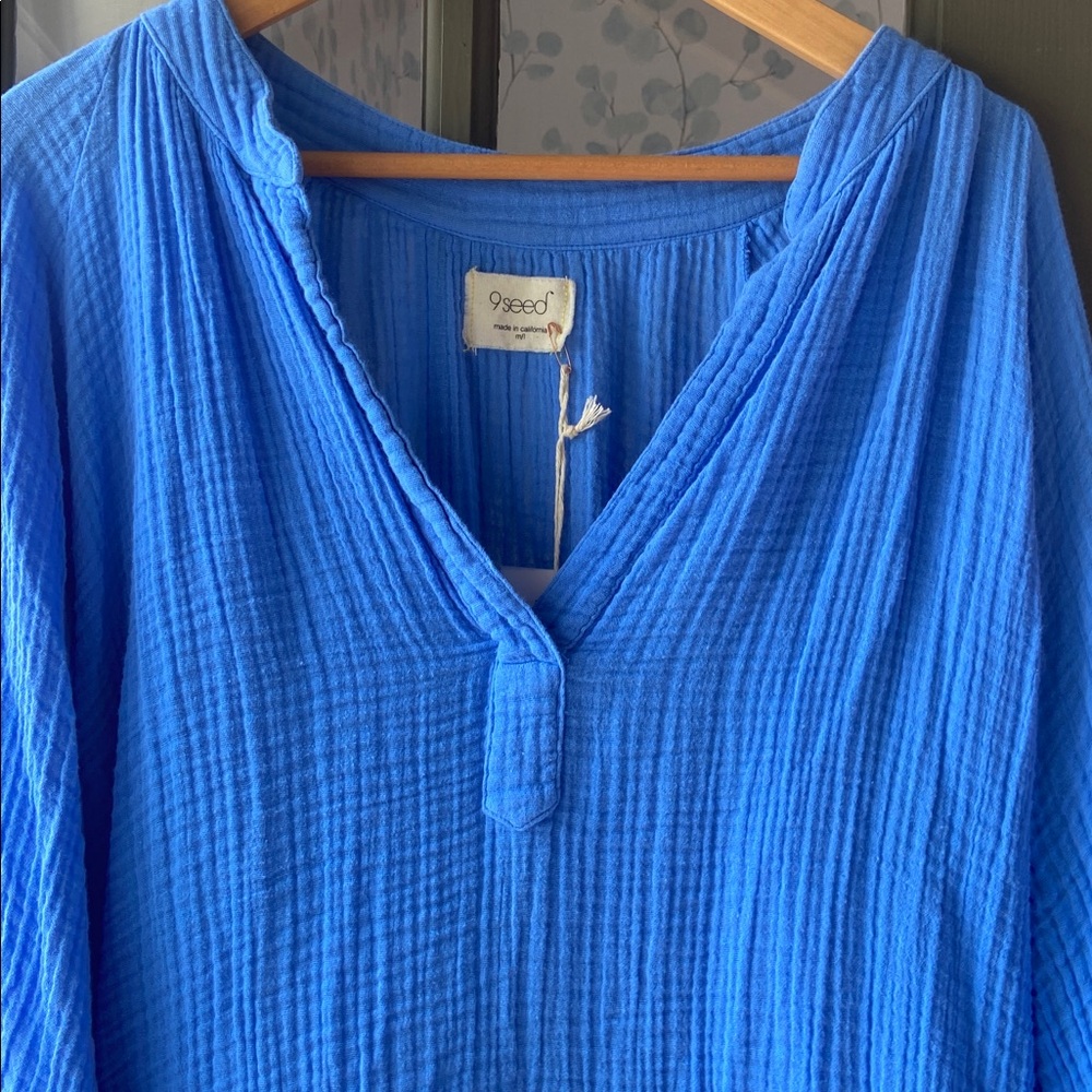 9Seed Cobalt Blue Gauze V-Neck Marrakech Tunic M/L NWT - Picture 2 of 6